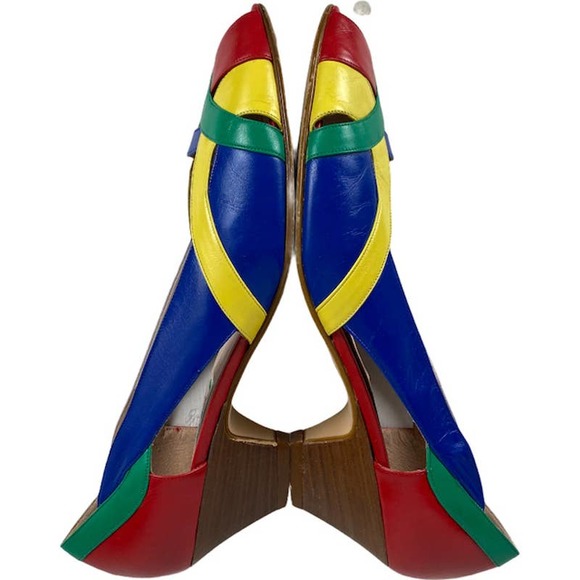 VAN ELI Women's Size 9M Sandals Peep Toe Primary Colors Low Heels Made in Italy - Picture 4 of 12